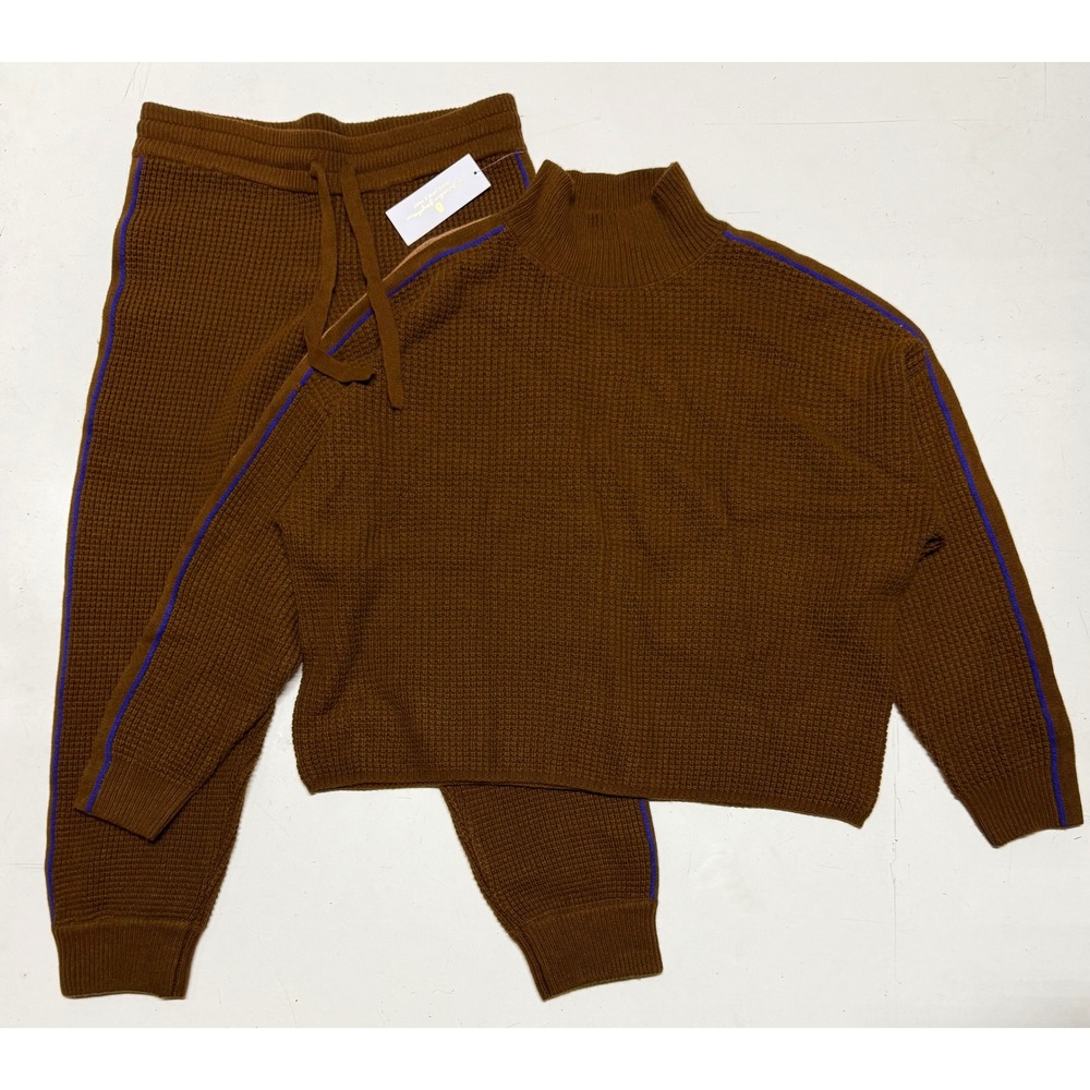 Spiritual Gangster Brown Waffle Knit Mock‎ Neck Sweater Jogger Set Large NWT